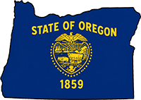 Oregon state outline with flag in-fill