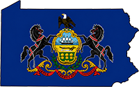 Pennsylvania state outline with flag in-fill
