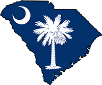 South Carolina state outline with flag in-fill