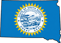South Dakota state outline with flag in-fill