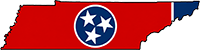 Tennessee state outline with flag in-fill