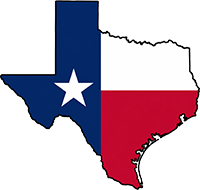 Texas state outline with flag in-fill