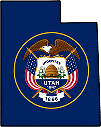 Utah state outline with flag in-fill