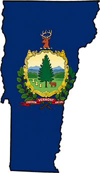 Vermont state outline with flag in-fill
