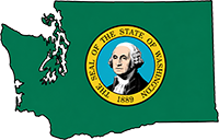 Washington state outline with flag in-fill