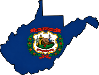 West Virginia state outline with flag in-fill