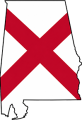 Alabama state outline with flag in-fill