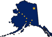 Alaska state outline with flag in-fill