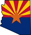 Arizona state outline with flag in-fill