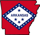 Arkansas state outline with flag in-fill