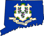 Connecticut state outline with flag in-fill