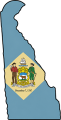 Delaware state outline with flag in-fill