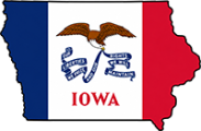Iowa outline with flag in-fill