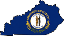 Kentucky state outline with flag in-fill