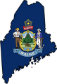 Maine state outline with flag in-fill