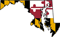 Maryland state outline with flag in-fill