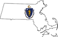 Massachusetts state outline with flag in-fill