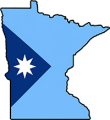 Minnesota state outline with flag in-fill