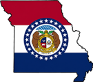 Missouri state outline with flag in-fill