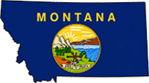 Montana state outline with flag in-fill