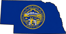 Nebraska state outline with flag in-fill