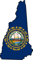 New Hampshire state outline with flag in-fill