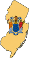 New Jersey state outline with flag in-fill