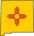 New Mexico state outline with flag in-fill