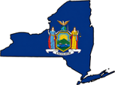 New York state outline with flag in-fill
