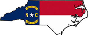 North Carolina state outline with flag in-fill