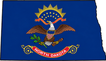 North Dakota state outline with flag in-fill