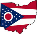 Ohio state outline with flag in-fill