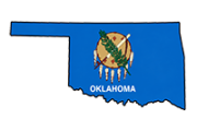 Oklahoma state outline with flag in-fill