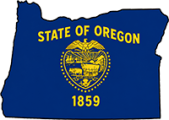Oregon state outline with flag in-fill