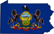 Pennsylvania state outline with flag in-fill