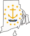 Rhode Island state outline with flag in-fill