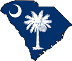 South Carolina state outline with flag in-fill