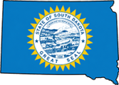 South Dakota state outline with flag in-fill