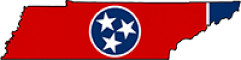 Tennessee state outline with flag in-fill