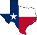 Texas state outline with flag in-fill