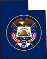Utah state outline with flag in-fill