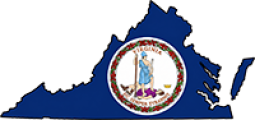 Virginia state outline with flag in-fill