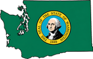 Washington state outline with flag in-fill