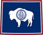 Wyoming state outline with flag in-fill